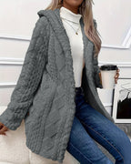 Argyle Hooded Teddy Coat with Buttoned Slits