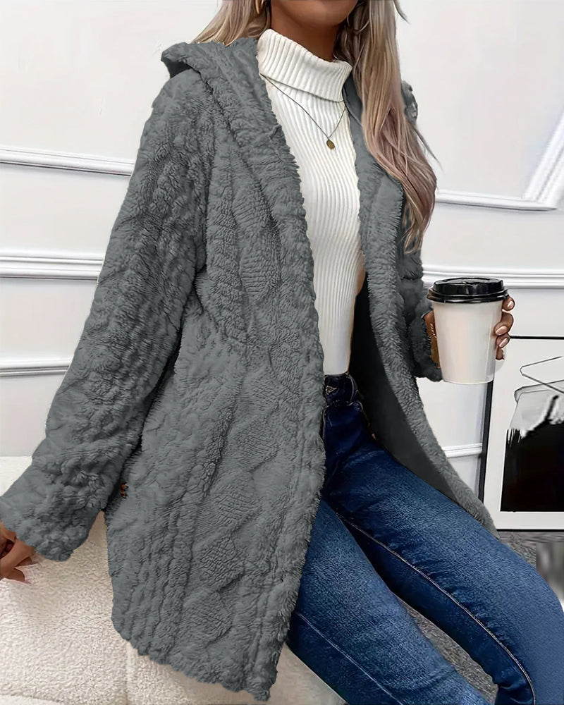 Argyle Hooded Teddy Coat with Buttoned Slits
