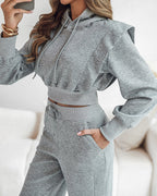 2-Piece Long Sleeve Hoodie and Wide-Leg Pants Set.