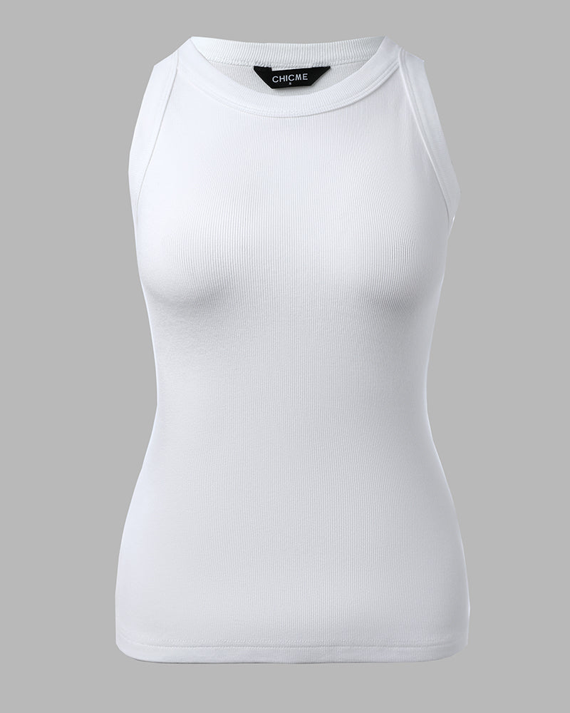 3-Pack Knit Racerback Tank Tops, Round Neck, Thick Straps