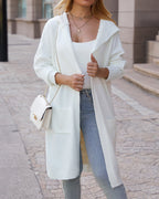 Hooded Heart Pattern Oversized Cardigan with Open Front