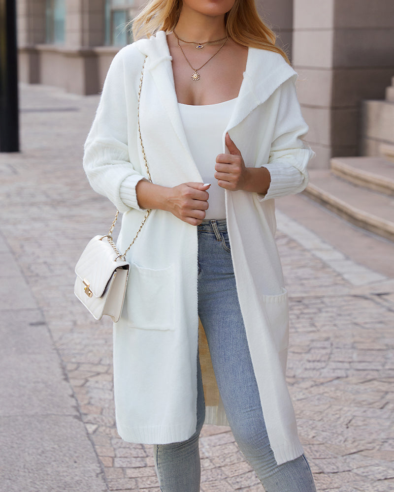 Hooded Heart Pattern Oversized Cardigan with Open Front