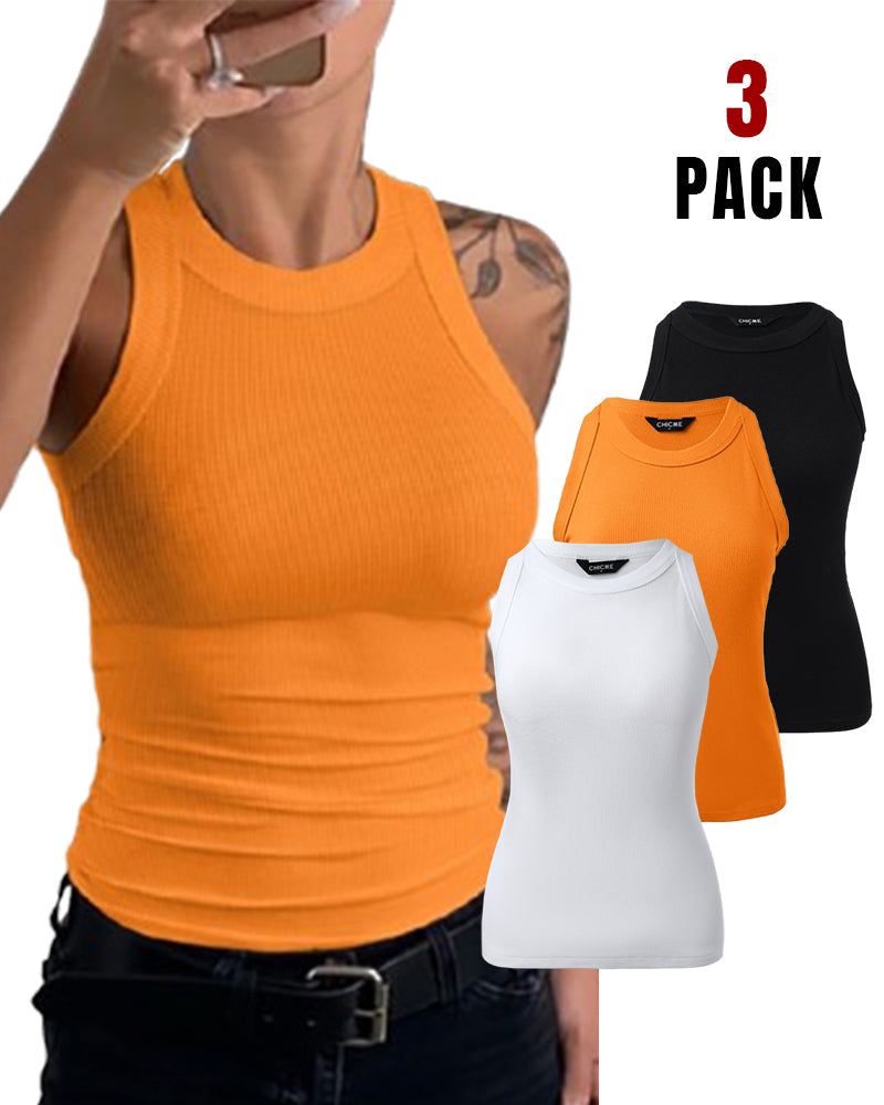 3-Pack Knit Racerback Tank Tops, Round Neck, Thick Straps