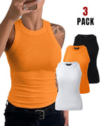 3-Pack Knit Racerback Tank Tops, Round Neck, Thick Straps