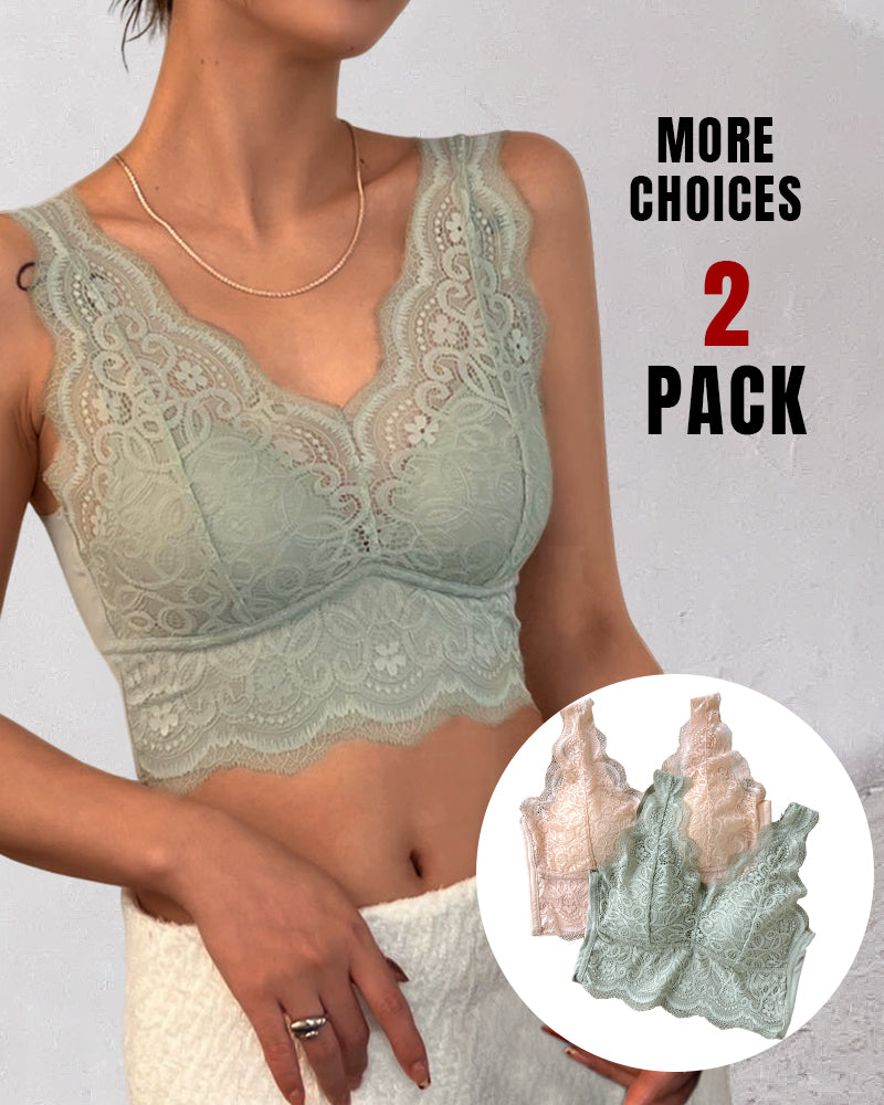 2-Pack Scallop Trim Lace V-Neck Bralette Camisoles