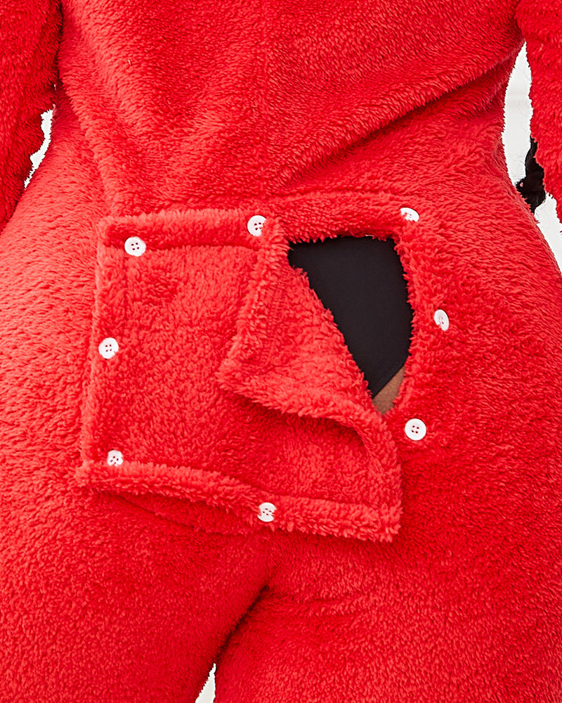 3D Ear-Buttoned Fluffy Lounge Jumpsuit with Practical Features