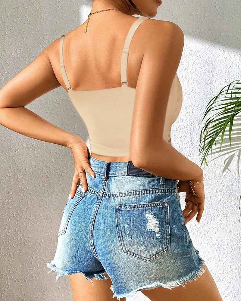 Lace V-Neck Camisole with Adjustable Spaghetti Straps Bralette