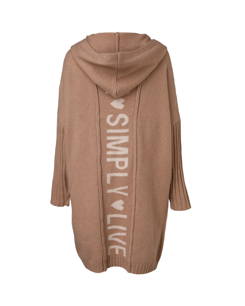 Hooded Heart Pattern Oversized Cardigan with Open Front