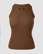 Round Neck Ribbed Tank Top with Integrated Bra