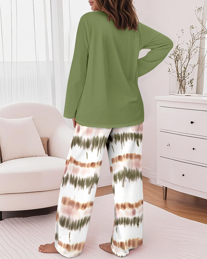 "2-Piece Ombre Pants and Letter Print Top Casual Ensemble"