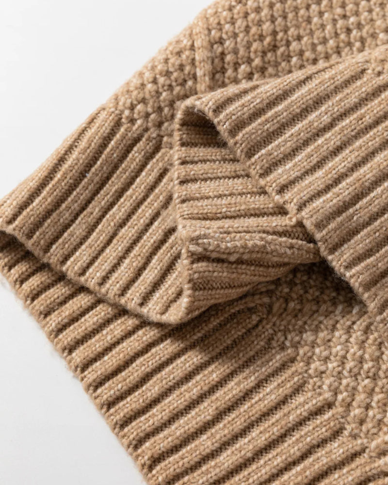 Casual Mid-Length Cable Knit Drop Shoulder Pullover Sweater