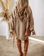 Casual Mid-Length Cable Knit Drop Shoulder Pullover Sweater