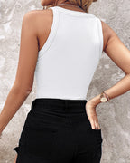 Sequin Keyhole Neck Sleeveless Rhinestone Ribbed Tank Top