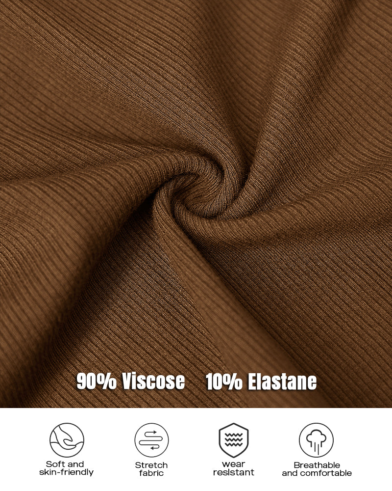 U-Neck Long Sleeve Ribbed Top with Built-In Bra