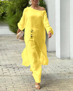 One-Shoulder Top with Coordinating Wide-Leg Pants Set