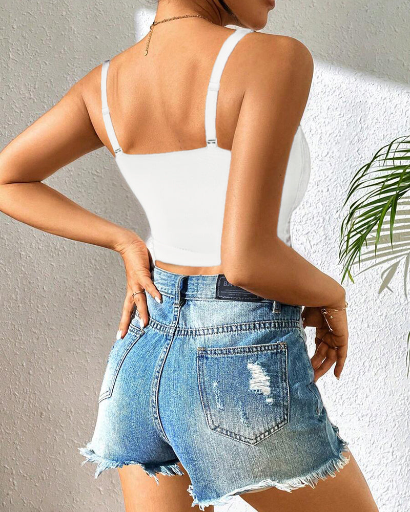 Lace V-Neck Spaghetti Strap Bralette - Sexy Soft Crop Cami