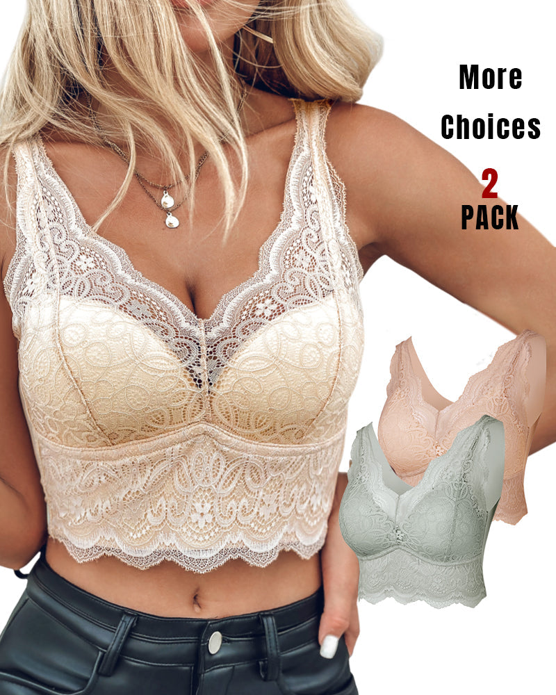 2-Pack Scallop Trim Lace V-Neck Bralette Camisoles