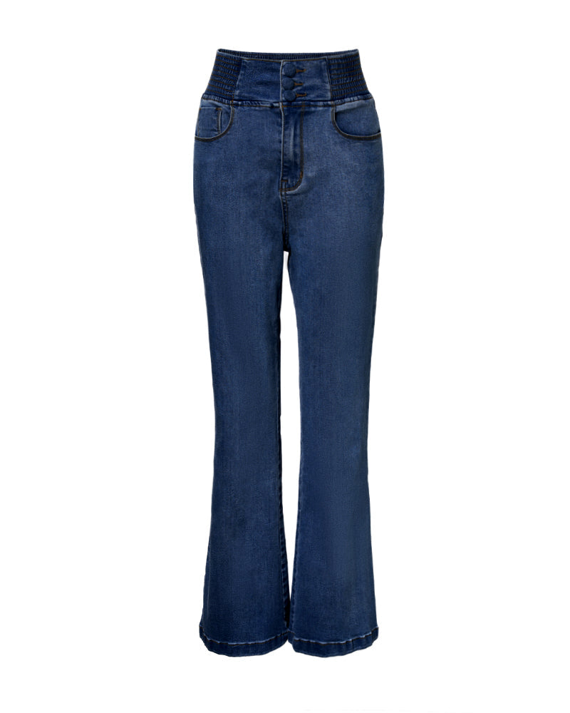 CurveEase High-Waisted Flared Skinny Jeans with Button Detail
