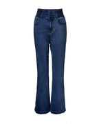 CurveEase High-Waisted Flared Skinny Jeans with Button Detail
