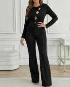 Golden Button Front Overalls with Zip-Back Two-Piece Jumpsuit