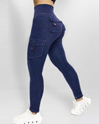 High Waist Butt Lifting Denim Yoga Leggings with Tummy Control