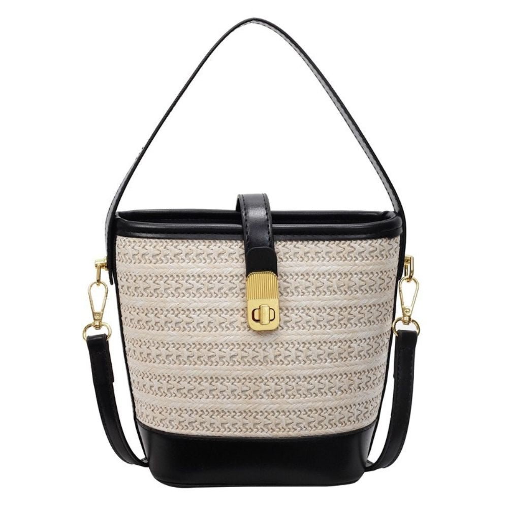 Straw bucket crossbody bag
