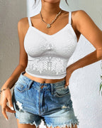 Lace V-Neck Spaghetti Strap Bralette - Sexy Soft Crop Cami