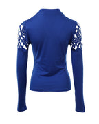 Hollow Rhinestone Cold Shoulder Long-Sleeve Casual T-Shirt