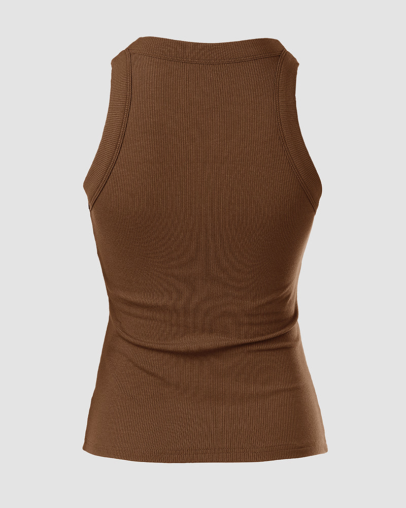 Round Neck Ribbed Tank Top with Integrated Bra