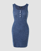 Ribbed Sleeveless Tank Dress: Button-Front, Bodycon Mini Style