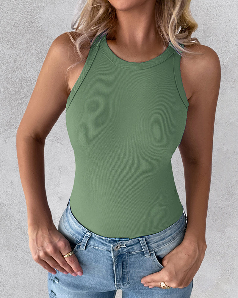 3-Pack Knit Racerback Tank Tops, Round Neck, Thick Straps
