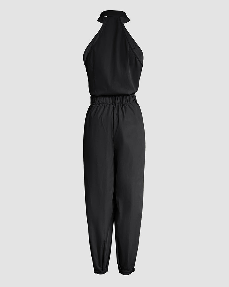 2-Piece High Neck Sleeveless Top and Cuffed Cargo Pants Set
