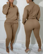 2-Piece Half-Zip High Neck Top and Drawstring Joggers Set