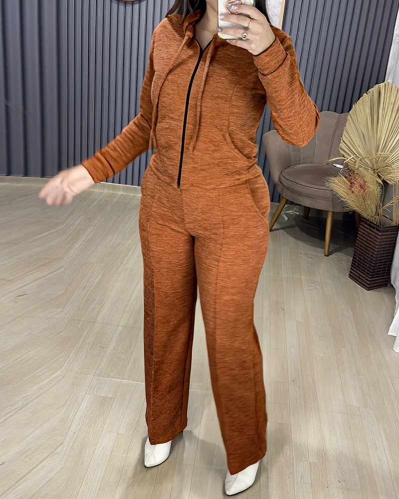 Two-Piece Ensemble Featuring Long-Sleeve Hoodie and Straight-Leg Pants