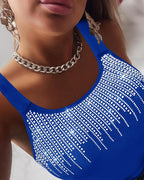 Round Neck Embellished Rhinestone Skinny Tank Top