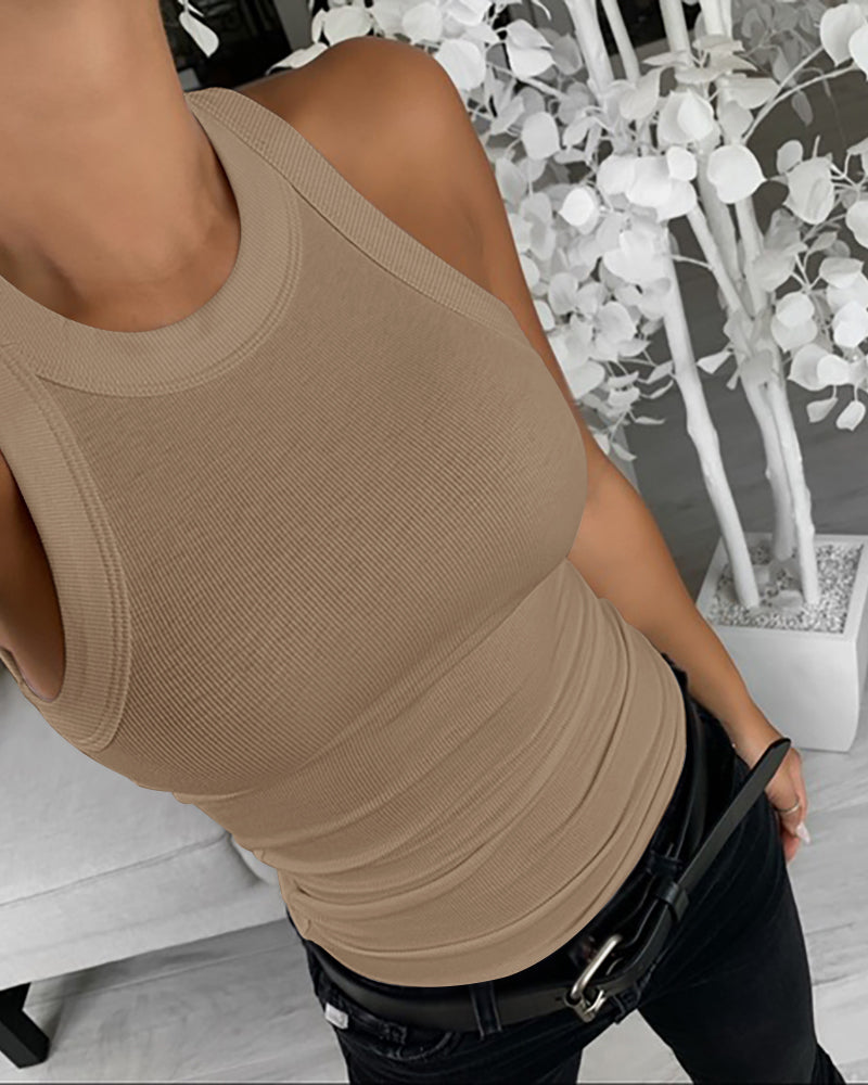 3-Pack Knit Racerback Tank Tops, Round Neck, Thick Straps
