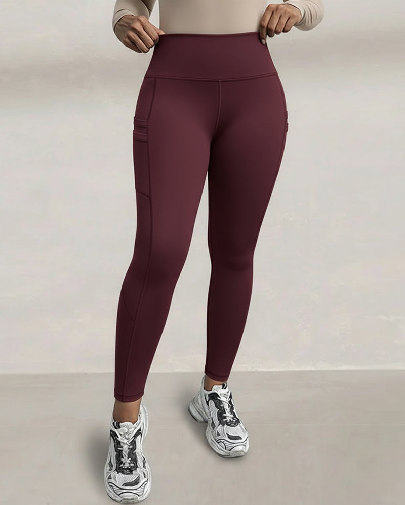 Winter Warm High-Waisted Thermal Yoga Pants with Pockets