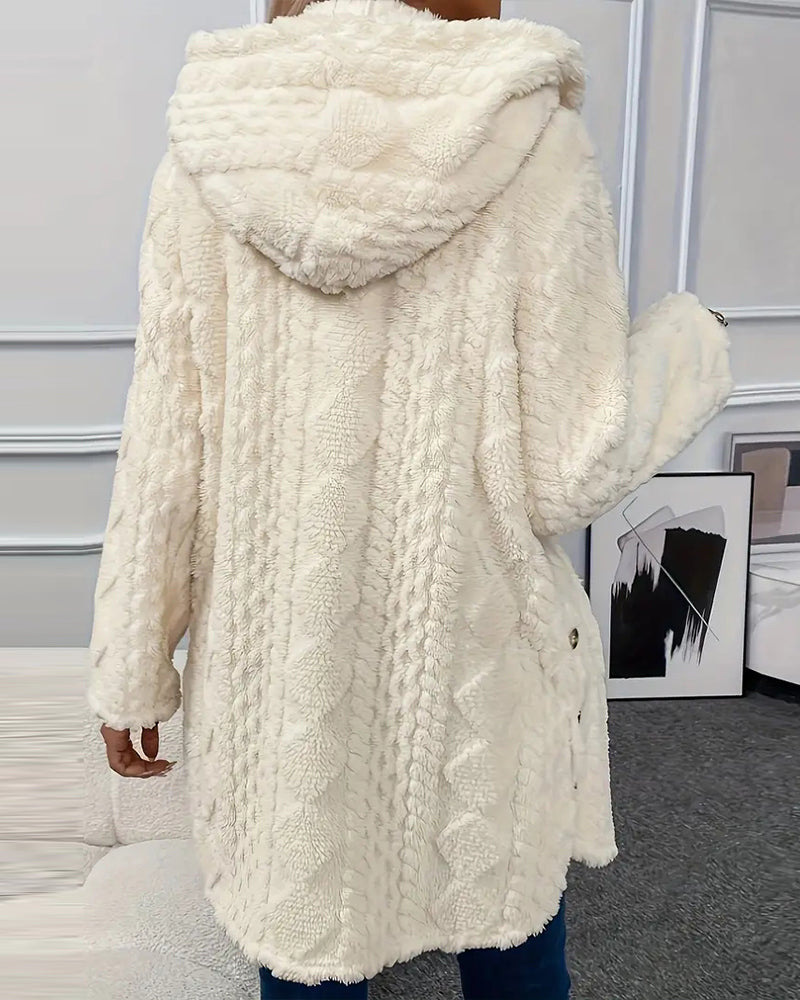 Argyle Hooded Teddy Coat with Buttoned Slits