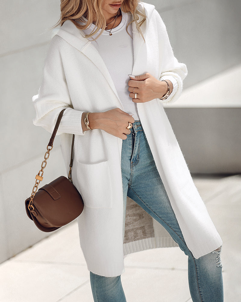 Hooded Heart Pattern Oversized Cardigan with Open Front