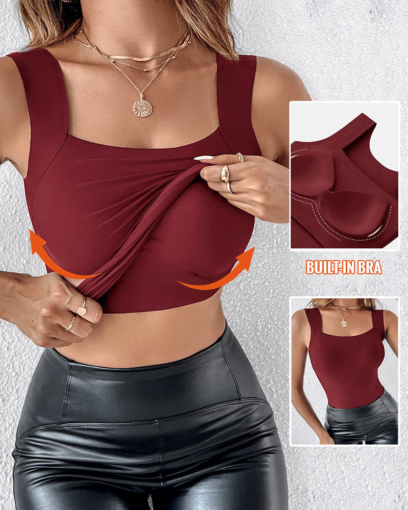 U-Neck Sleeveless Seamless Tank with Integrated Bra for Layering