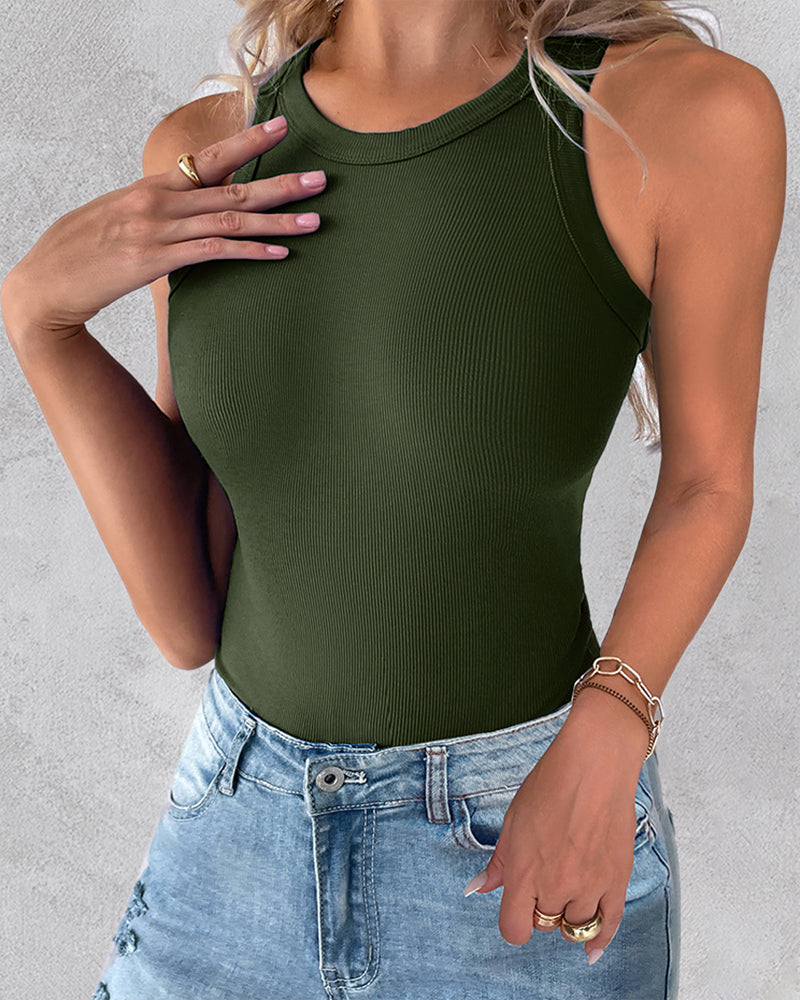 2-Pack Ribbed Racerback Tank Tops, Round Neck, No Bra Pads