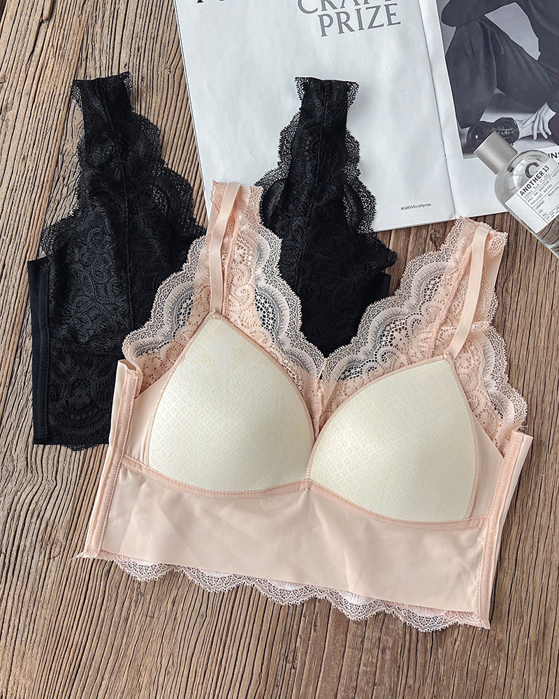 2-Pack Scallop Trim Lace V-Neck Bralette Camisoles