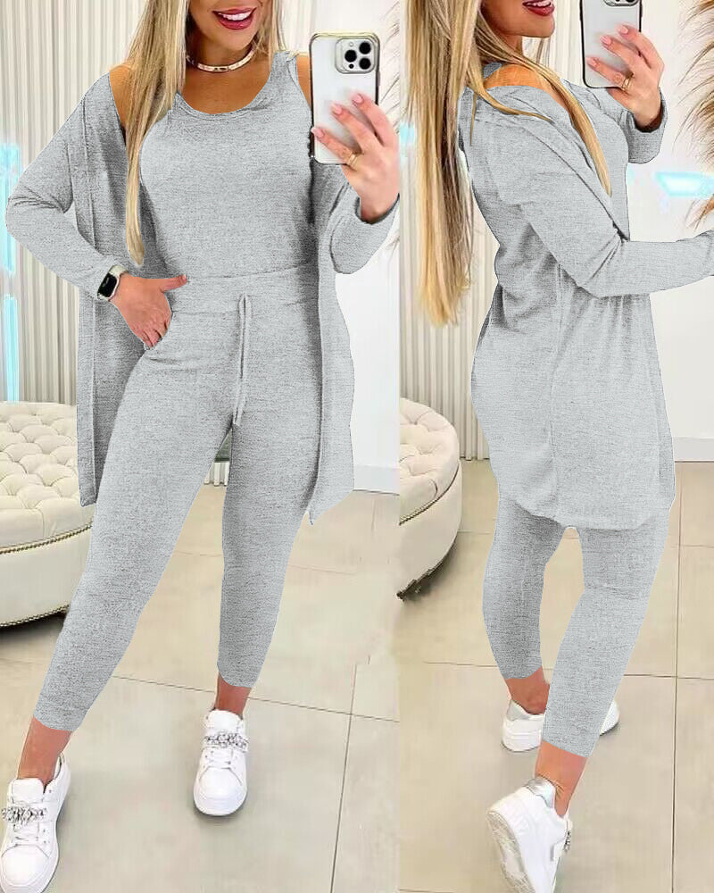 3-Piece Lounge Set: Tank Top, Open Coat, Comfort Pants