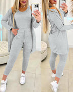 3-Piece Lounge Set: Tank Top, Open Coat, Comfort Pants