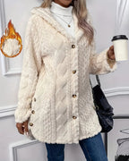 Argyle Hooded Teddy Coat with Buttoned Slits