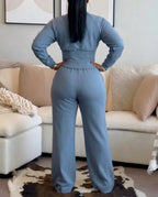 2-Piece O-Neck Sweatshirt and Wide-Leg Pants Set with Cinched Waist