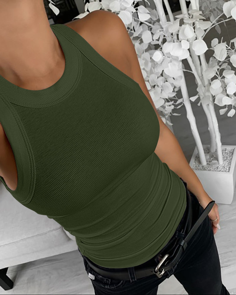 3-Pack Knit Racerback Tank Tops, Round Neck, Thick Straps
