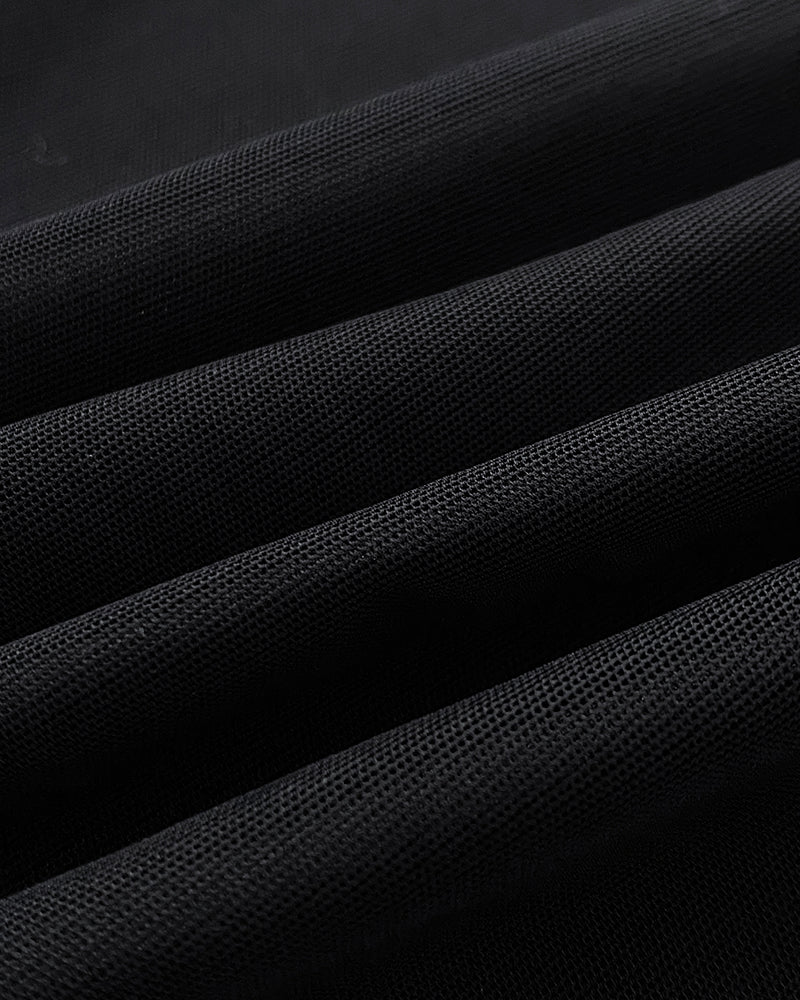 One-Shoulder Mesh Cloak Sleeve Dress with Ruched Waist and Slit