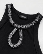 Rhinestone-Embellished Tank with Keyhole Neck and Sequin Details