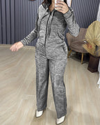 Two-Piece Ensemble Featuring Long-Sleeve Hoodie and Straight-Leg Pants